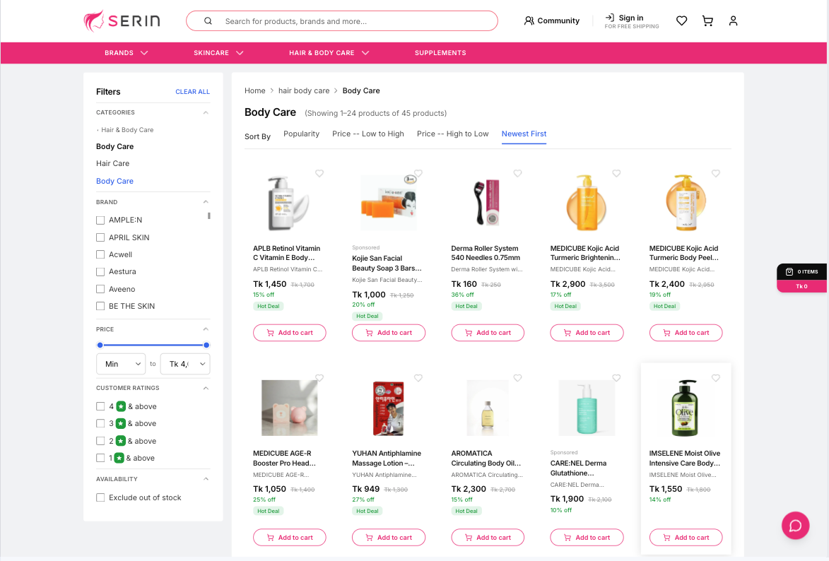 High-performance about skincare marketplace featuring multi-criteria dynamic filtering, responsive product loading, and scalable catalog architecture.