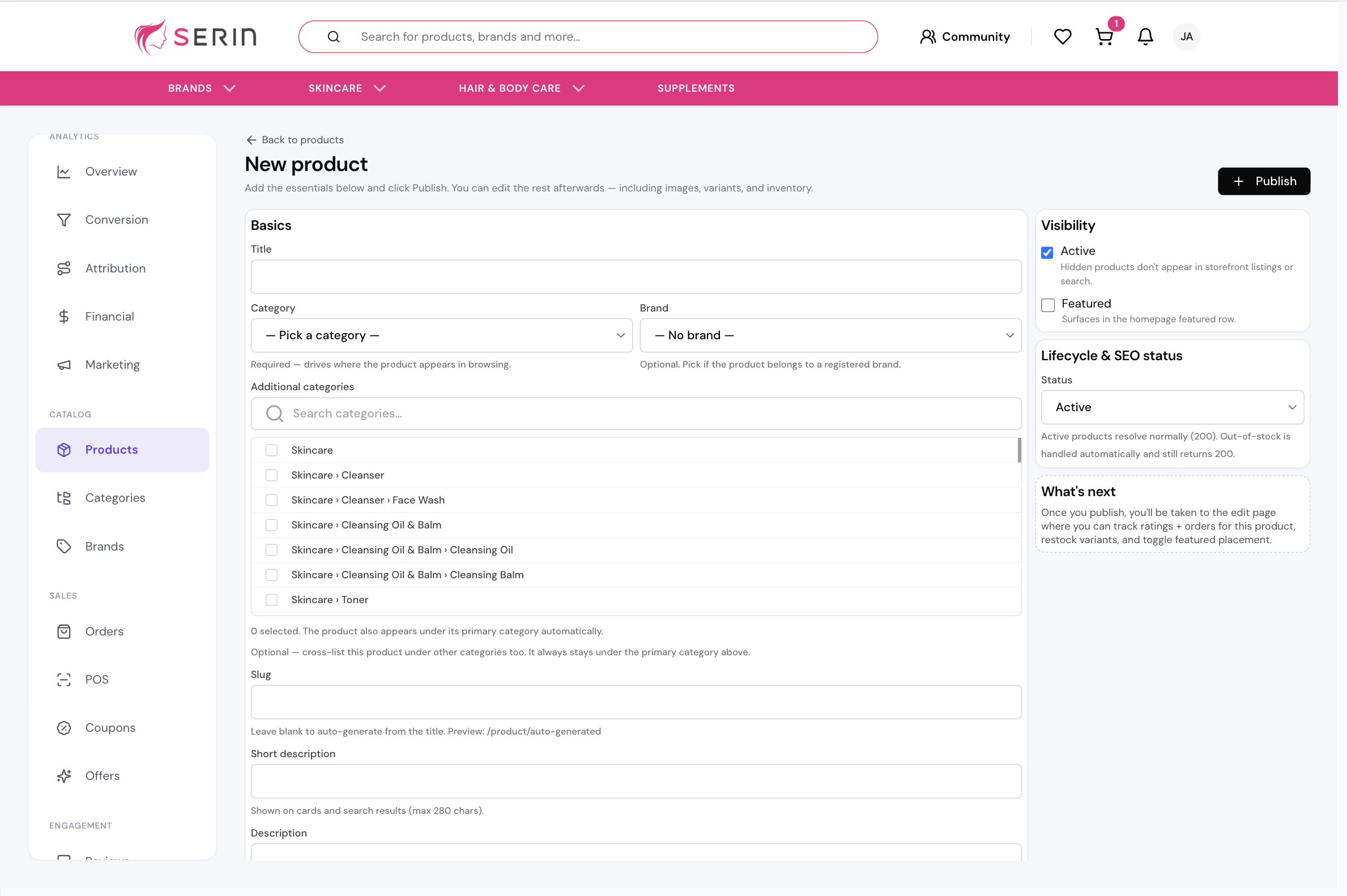 Product Creation & Catalog Management Interface Engine