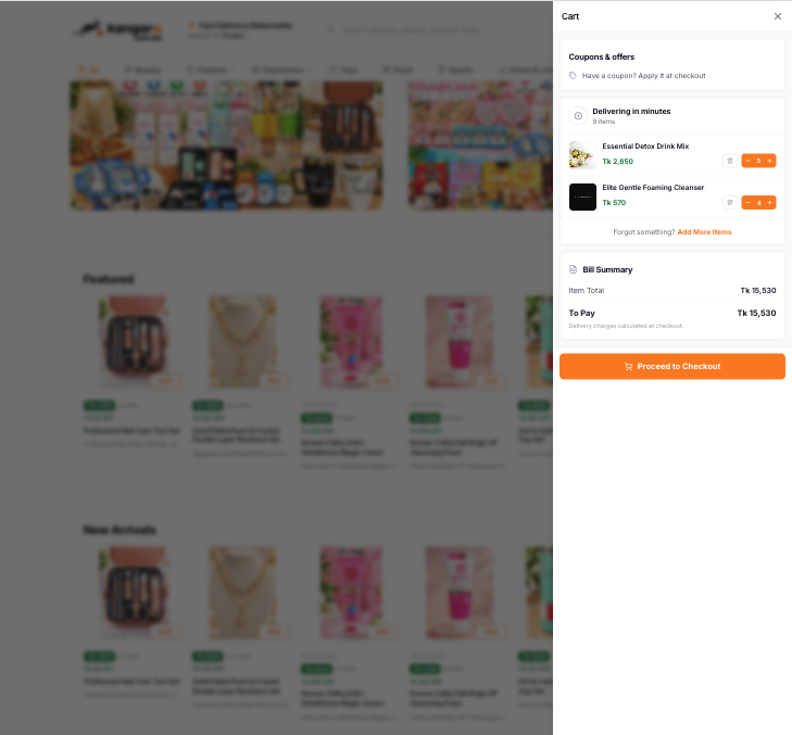 Slide-Over Mini Cart Drawer & Real-Time Order Summary UI Seamless Shopping Workflow with Instant Quantity Adjustments and Rapid Checkout Triggers