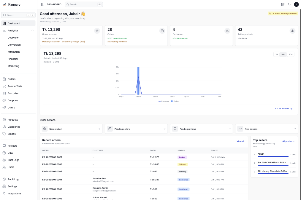 Kangaroo Admin Operations Control Panel & Real-Time Performance Dashboard Centralized Business Intelligence Dashboard En