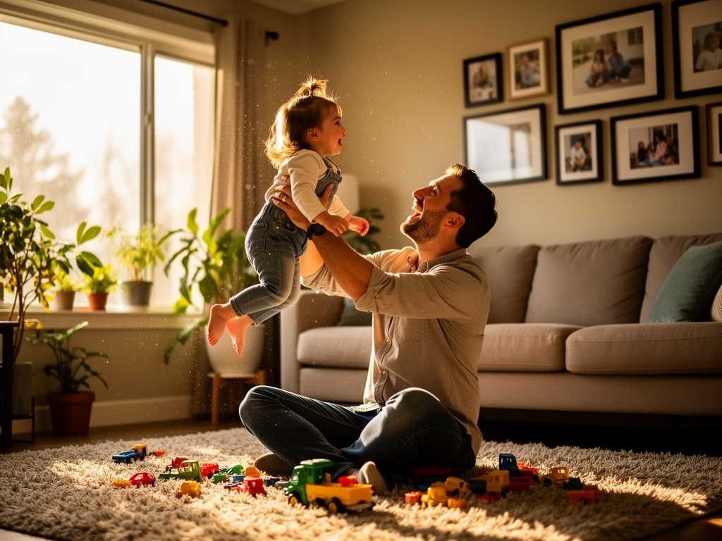 Cinematic image of a father playing with his daughter