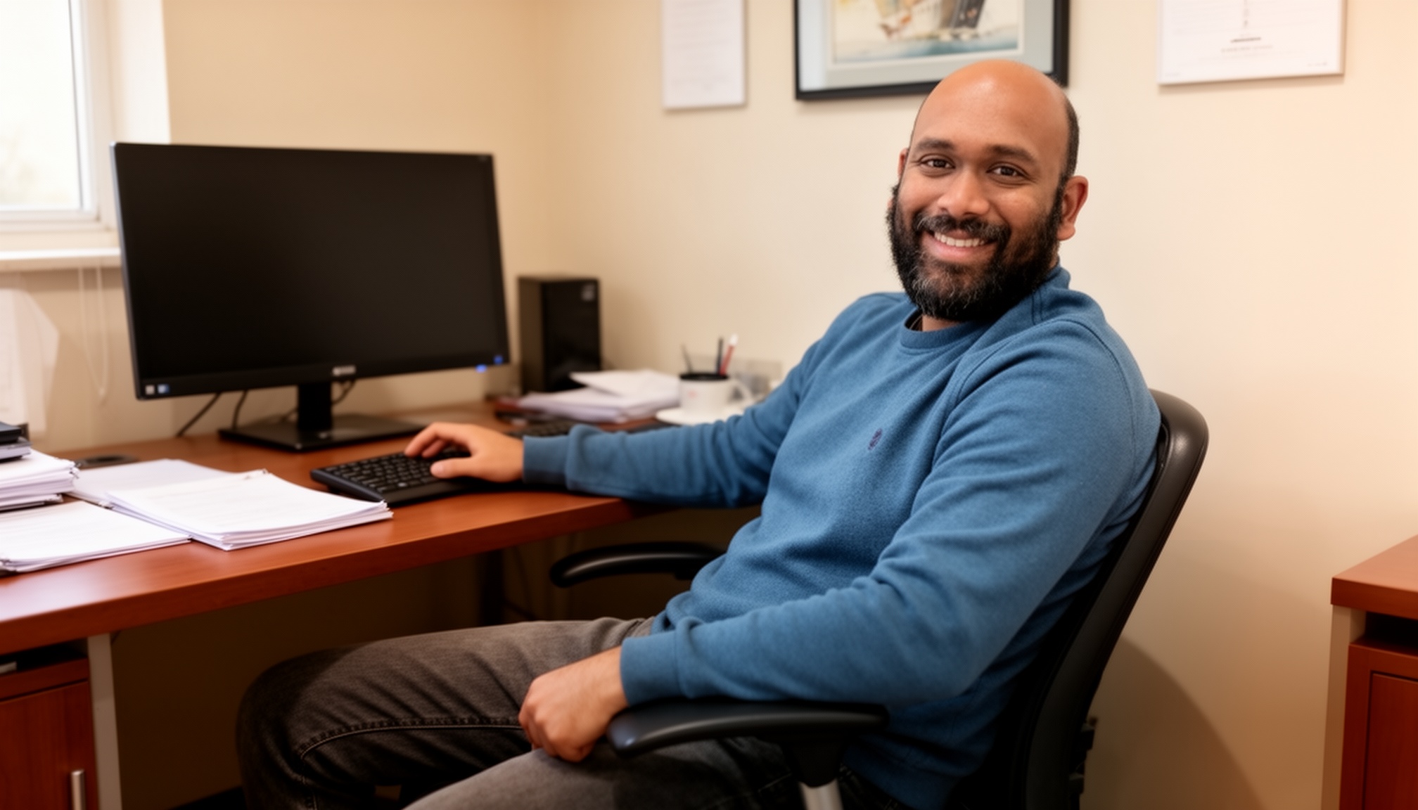 AI generated image of me sitting at my desk