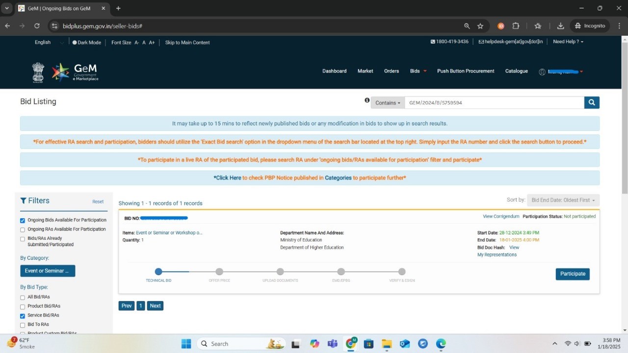 Service Bid Dashboard