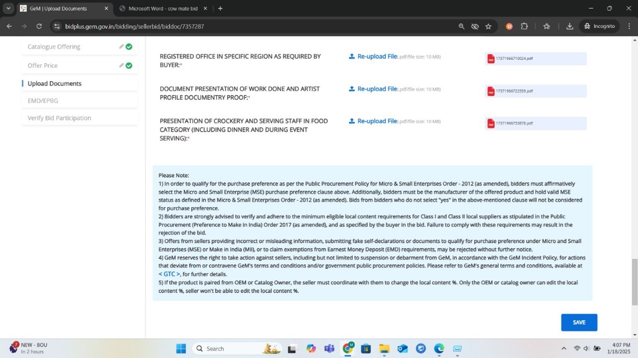 Service Bid Participation Document Upload