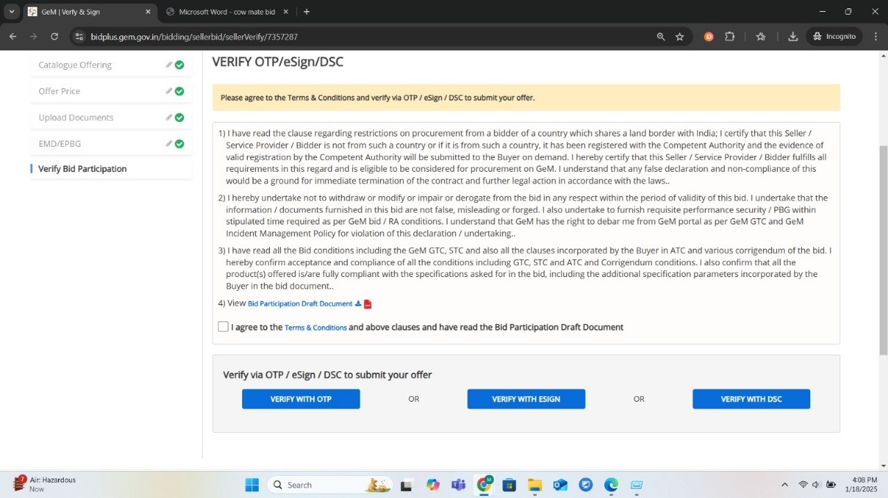 Service Bid Participation Verify