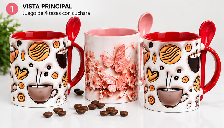 Juego de 4 tazas con cuchara