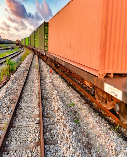 Container train that is moving out of the loading and unloading station to the port for export