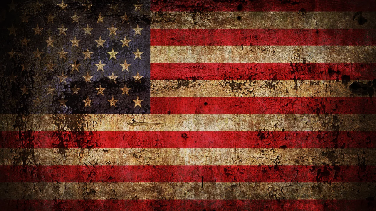 A patriot, worn American flag