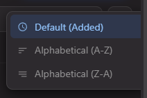 Sort menu: Default, A-Z, Z-A