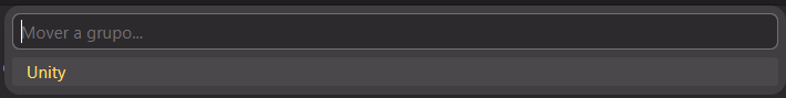 Move to group picker showing 'Unity'