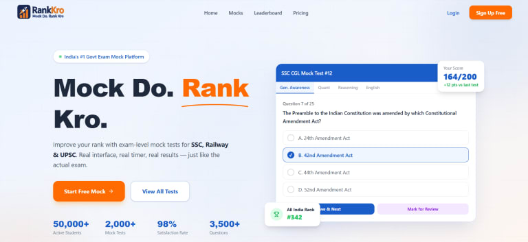 RankKro-MockTest SaaS Platform Screenshot
