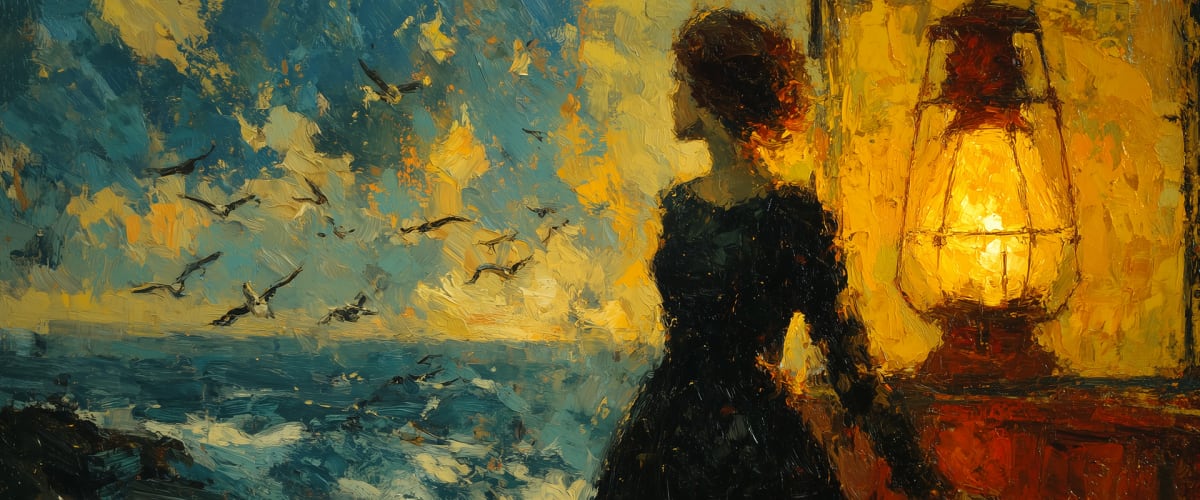 Grace Darling at the Longstone Lighthouse watching the sea