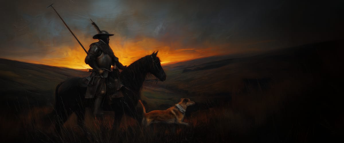 Mounted reiver crossing the border at night