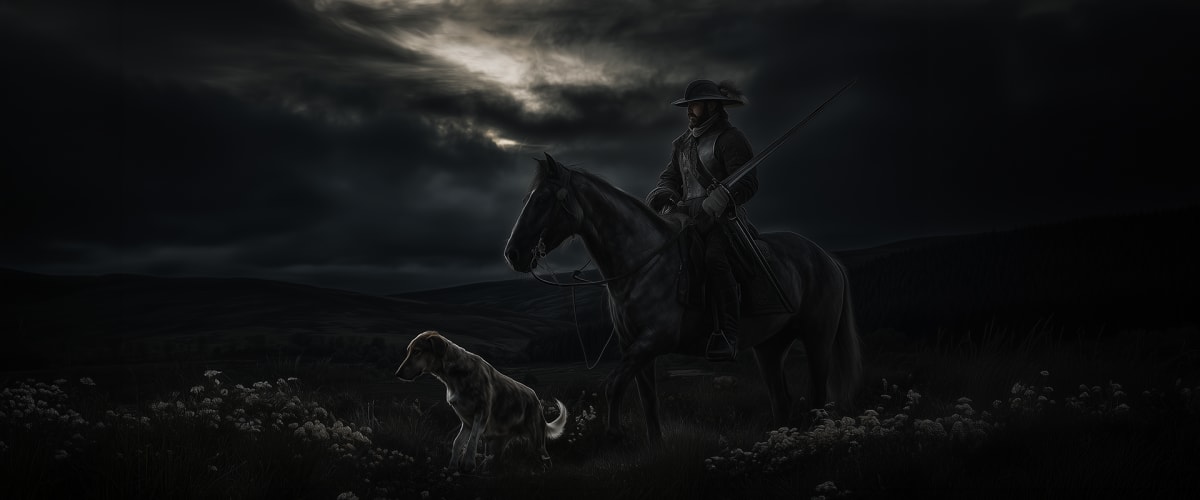 Moonlit reiver on the Anglo-Scottish frontier
