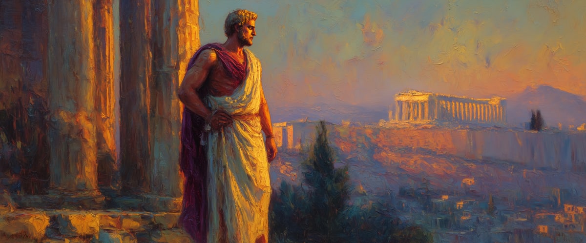 Emperor Hadrian in white toga — the man who built the Wall