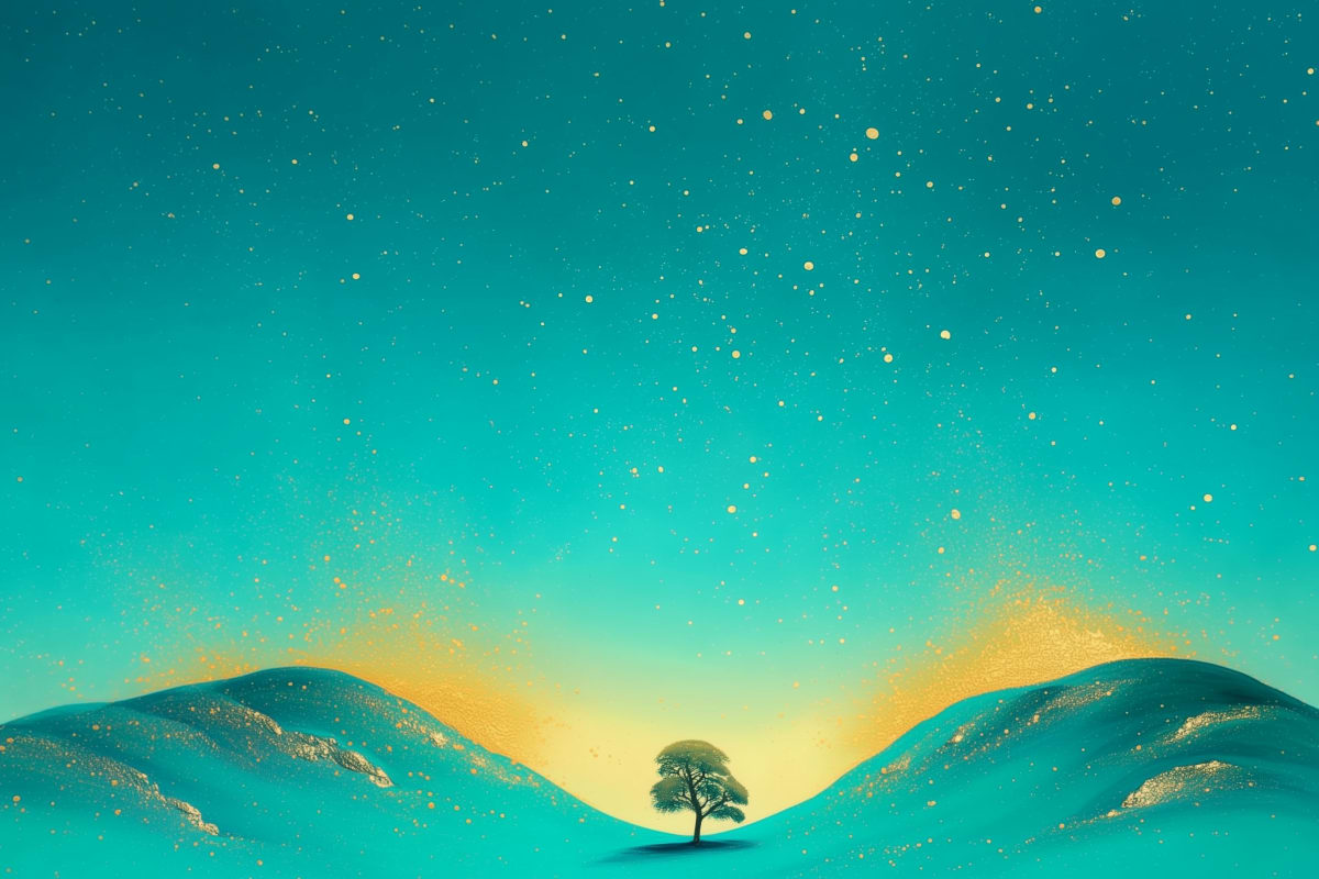 Sycamore Gap tree in gold and green light
