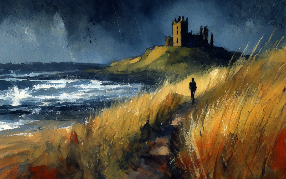 Dunstanburgh Castle ruins on a dramatic headland