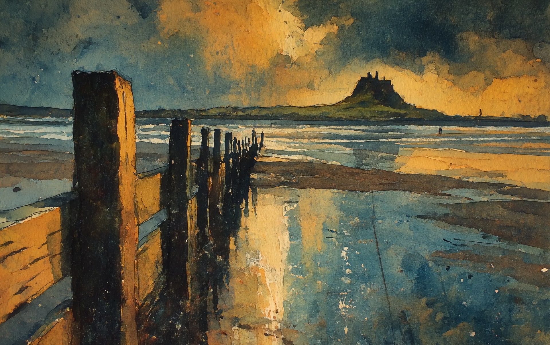 Holy Island causeway stretching across the sands