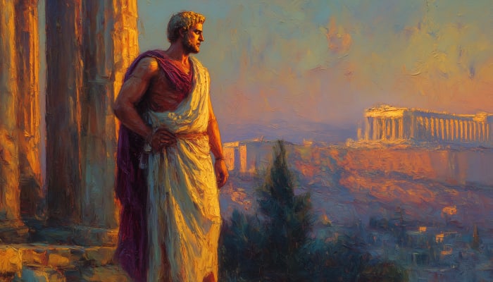 Emperor Hadrian in white toga