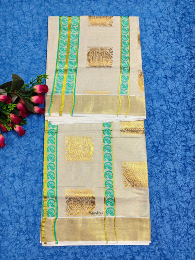 Tissue peacock blue Colour Jacquard Set Saree - HT102