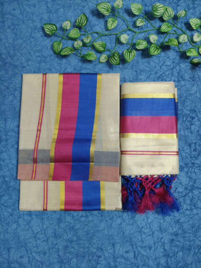 Tissue Double Colour Set Mundu With Kunjalam - KMT102