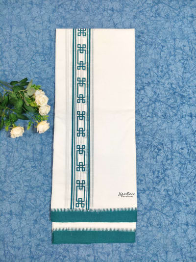Cotton Single Mundu Peacock Blue Colour Printed Desigin - HS6003