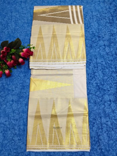 Cotton Big Temple Desigin Jacquard Set saree - VKT101