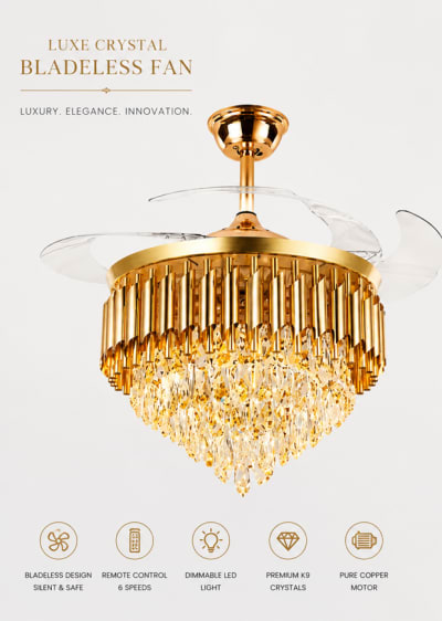Golden Mamba Crystal Chandelier Fan