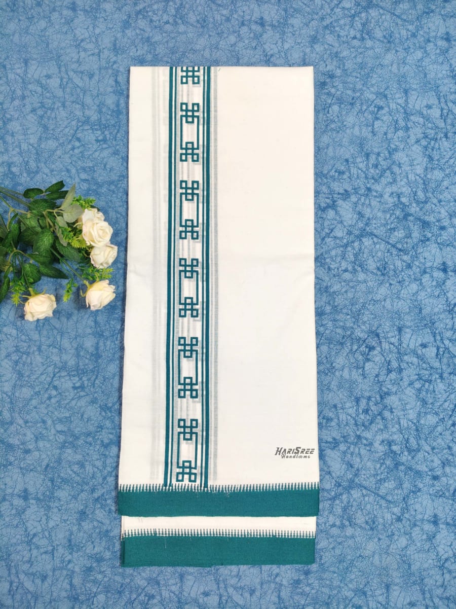 Cotton Single Mundu Peacock Blue Colour Printed Desigin - HS6003 - Image 2