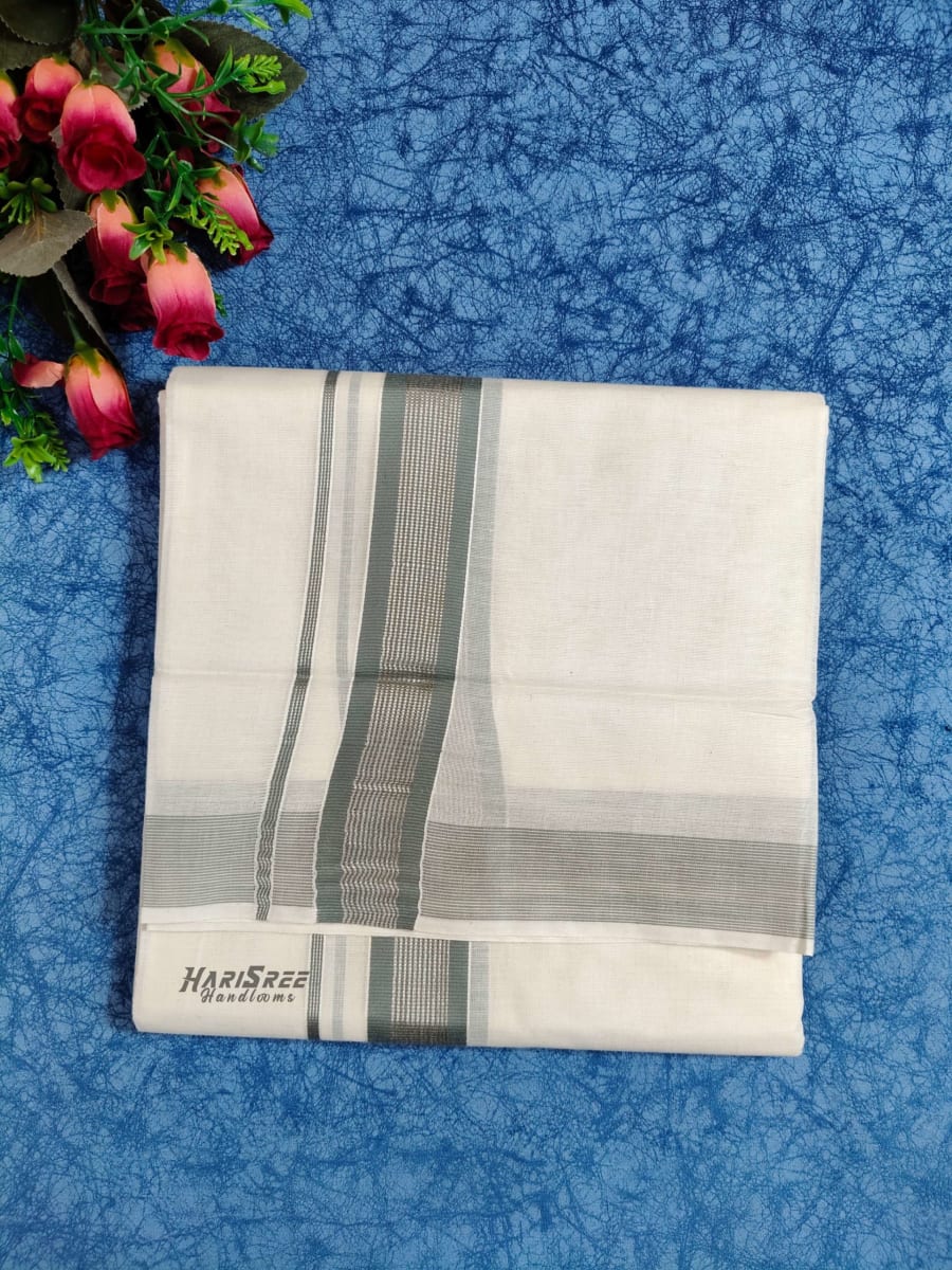Cotton 1*1/2 Inch Silver - Kasavu kara Double Mundu - VK101 - Image 2