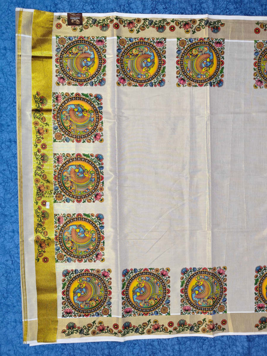 Premium Kasavu Saree with Circular Peacock Motif - TT105 - Image 2