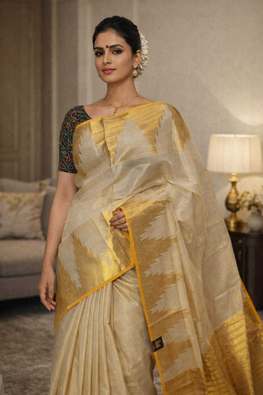 Tissue Big Temple Boder Kerala Saree - HT103