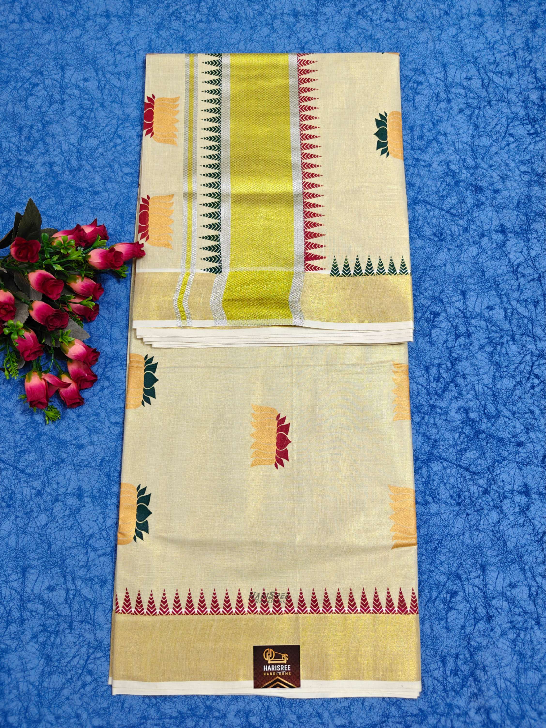 Tissue Lotus Printed Kerala Saree - KT101