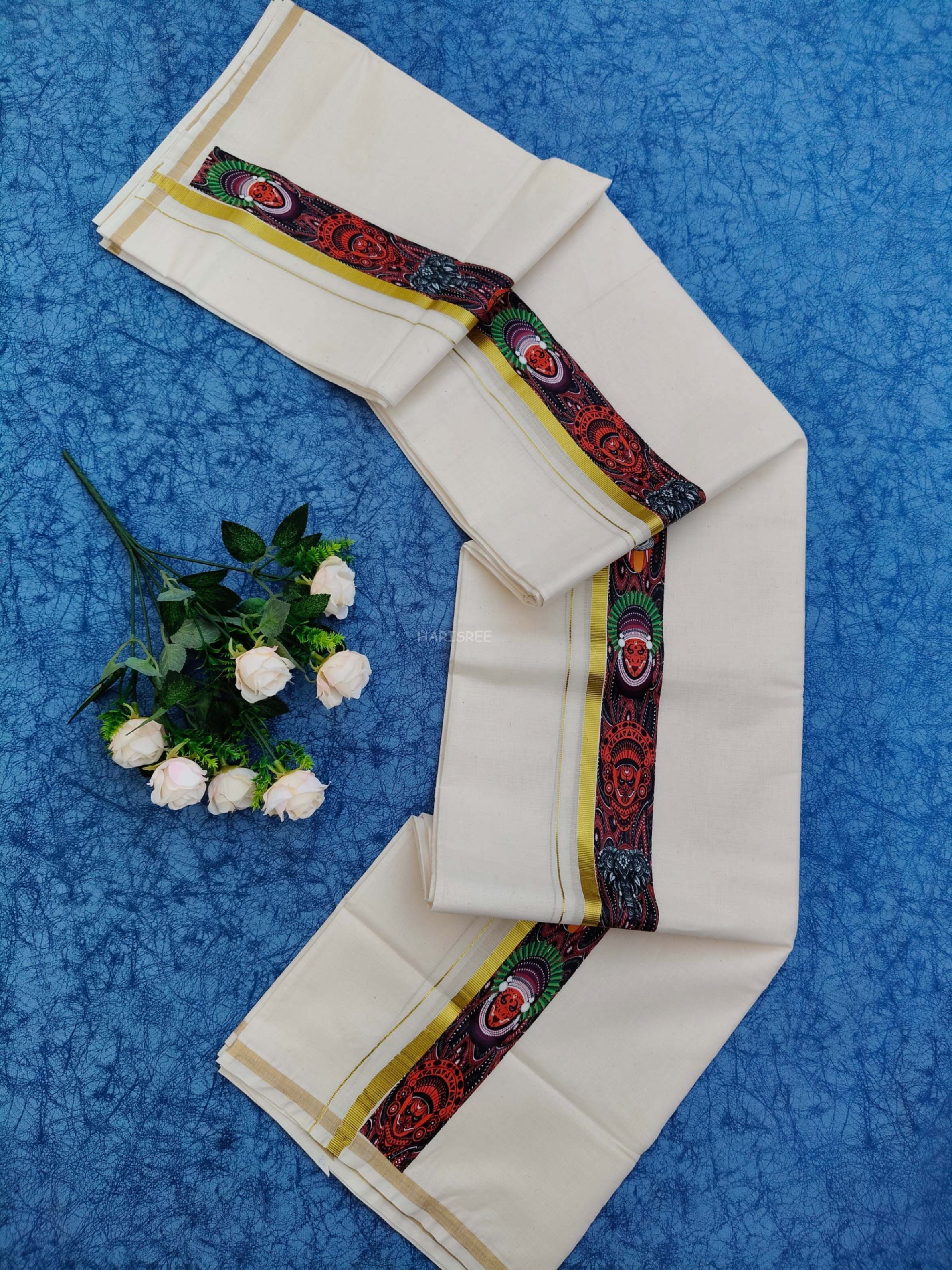 1/2 inch Kasavu Design Double Mundu - HS4001