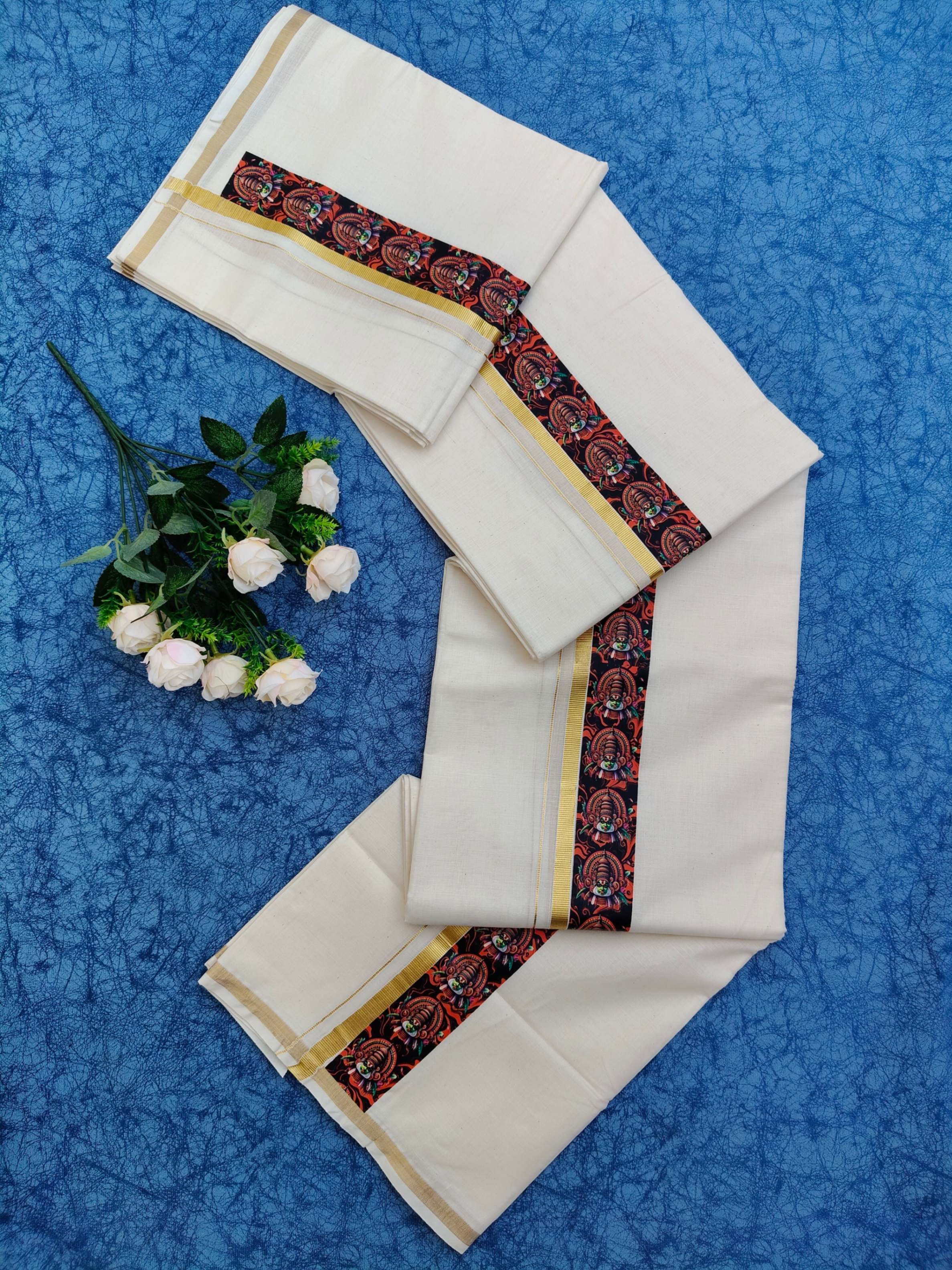 1/2 inch Kasavu Design Double Mundu - HS4001 - Image 2