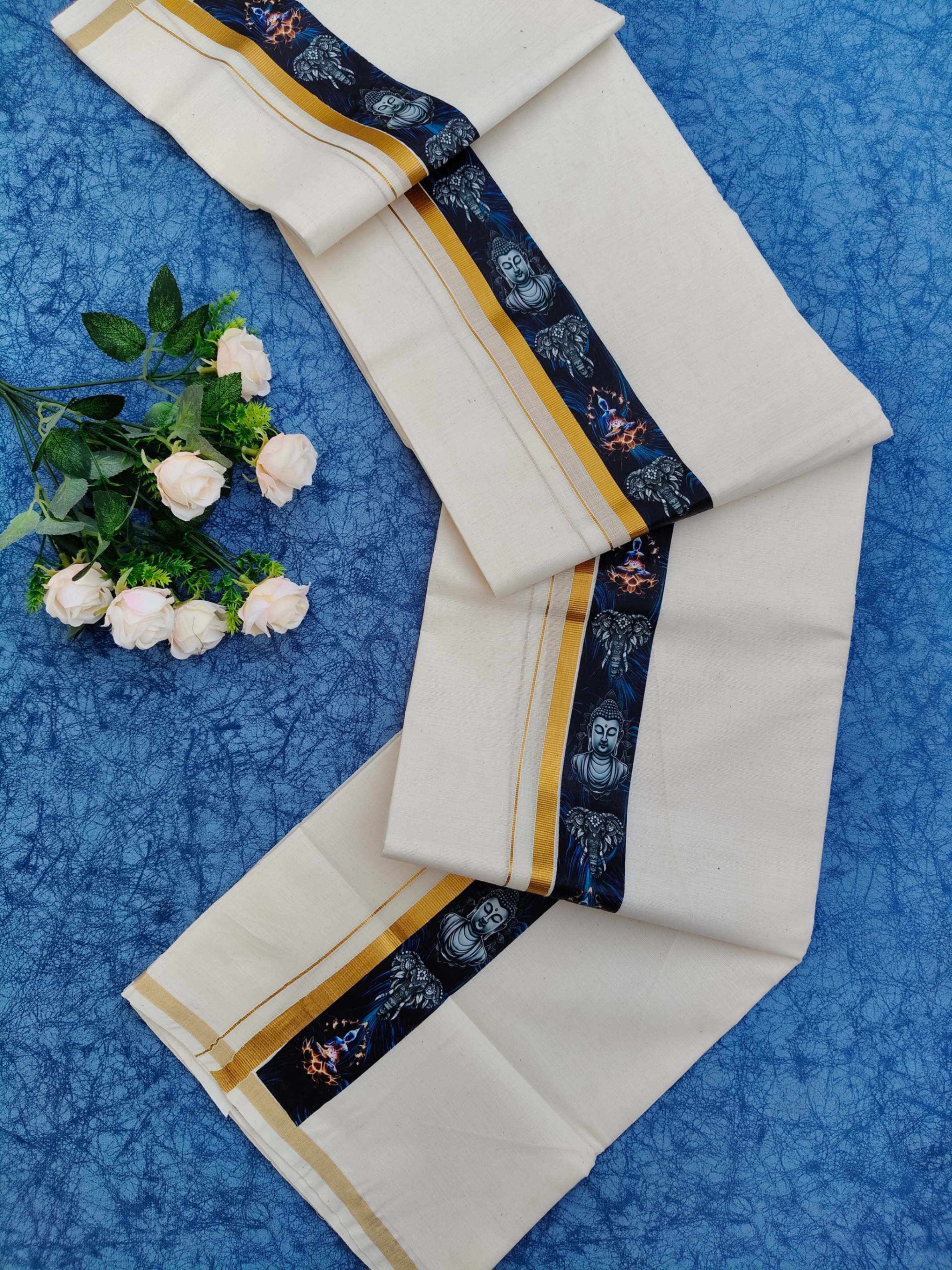 1/2 inch Kasavu Design Double Mundu - HS4001 - Image 3