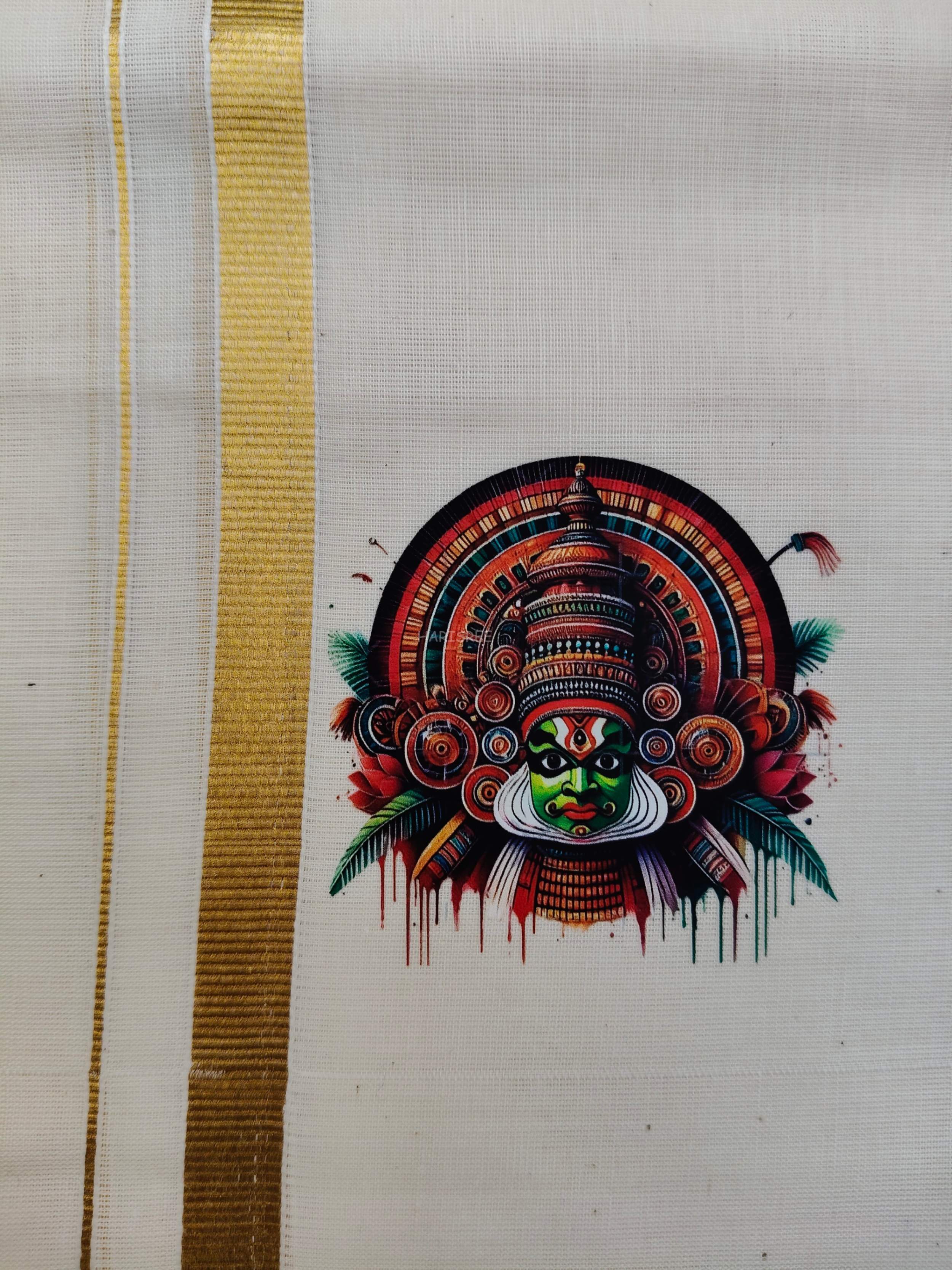 Kathakali Design 1/2 inch Kasavu Double Mundu - HS4002 - Image 3
