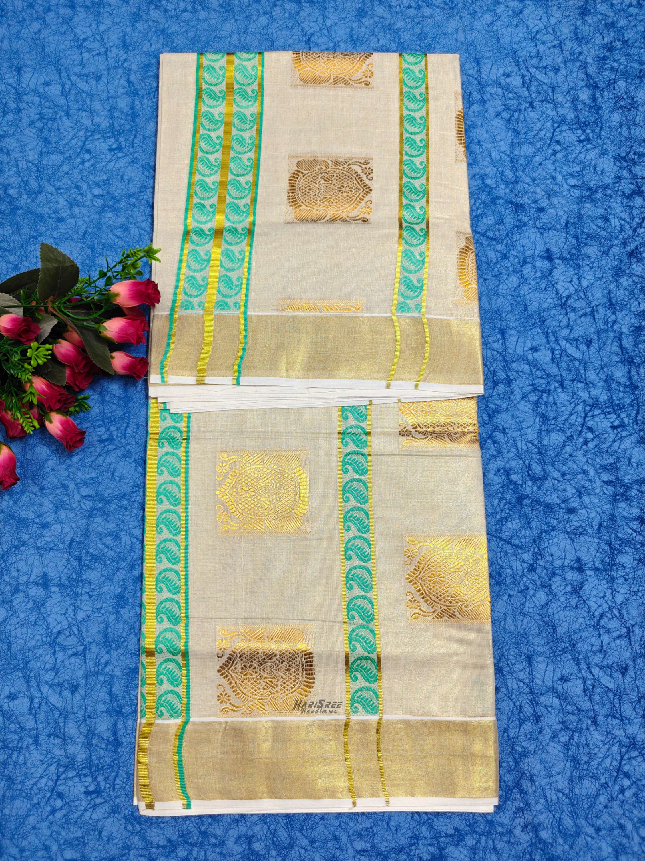 Tissue peacock blue Colour Jacquard Set Saree - HT102