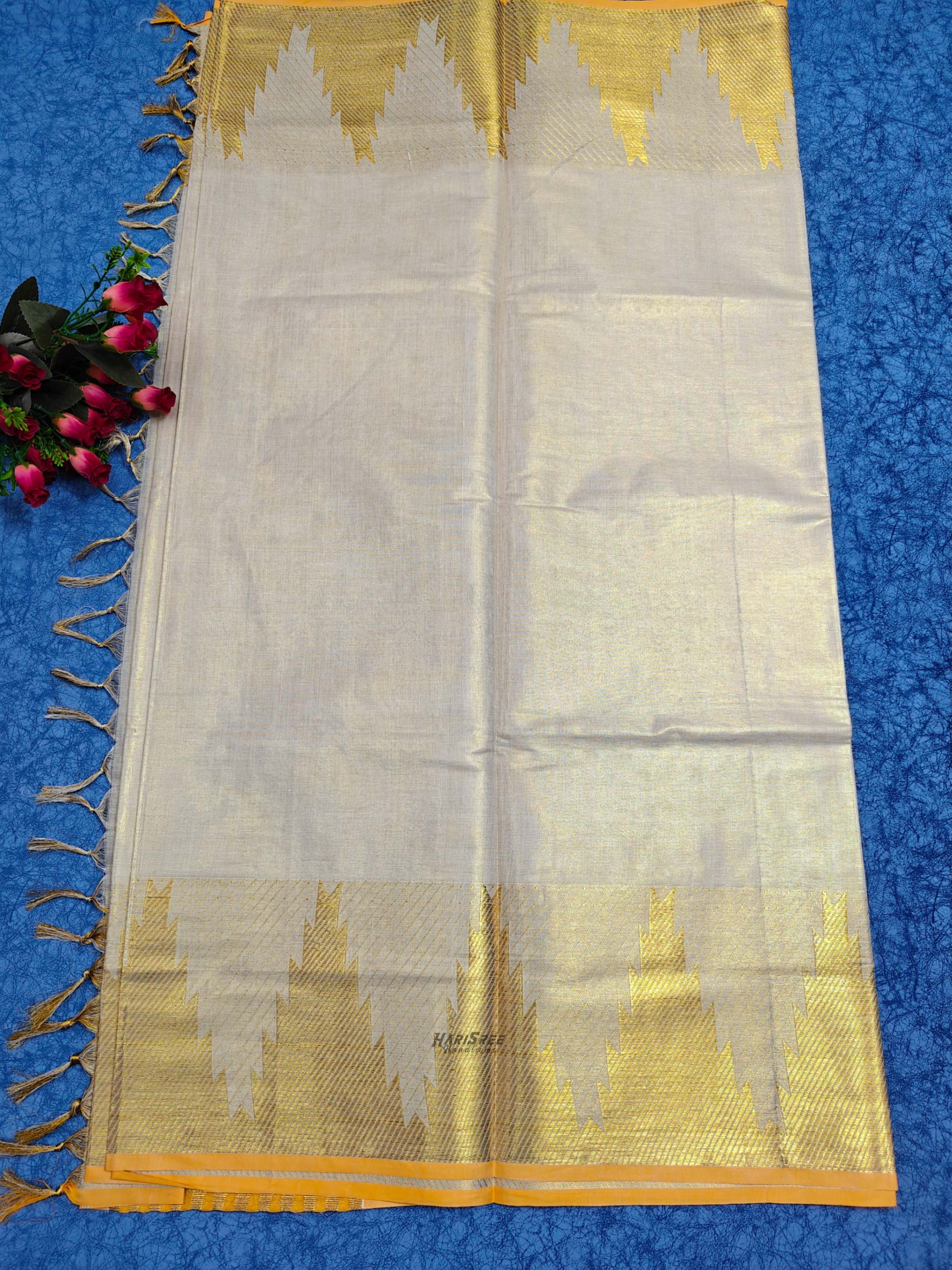 Tissue Big Temple Boder Kerala Saree - HS103 - Image 4