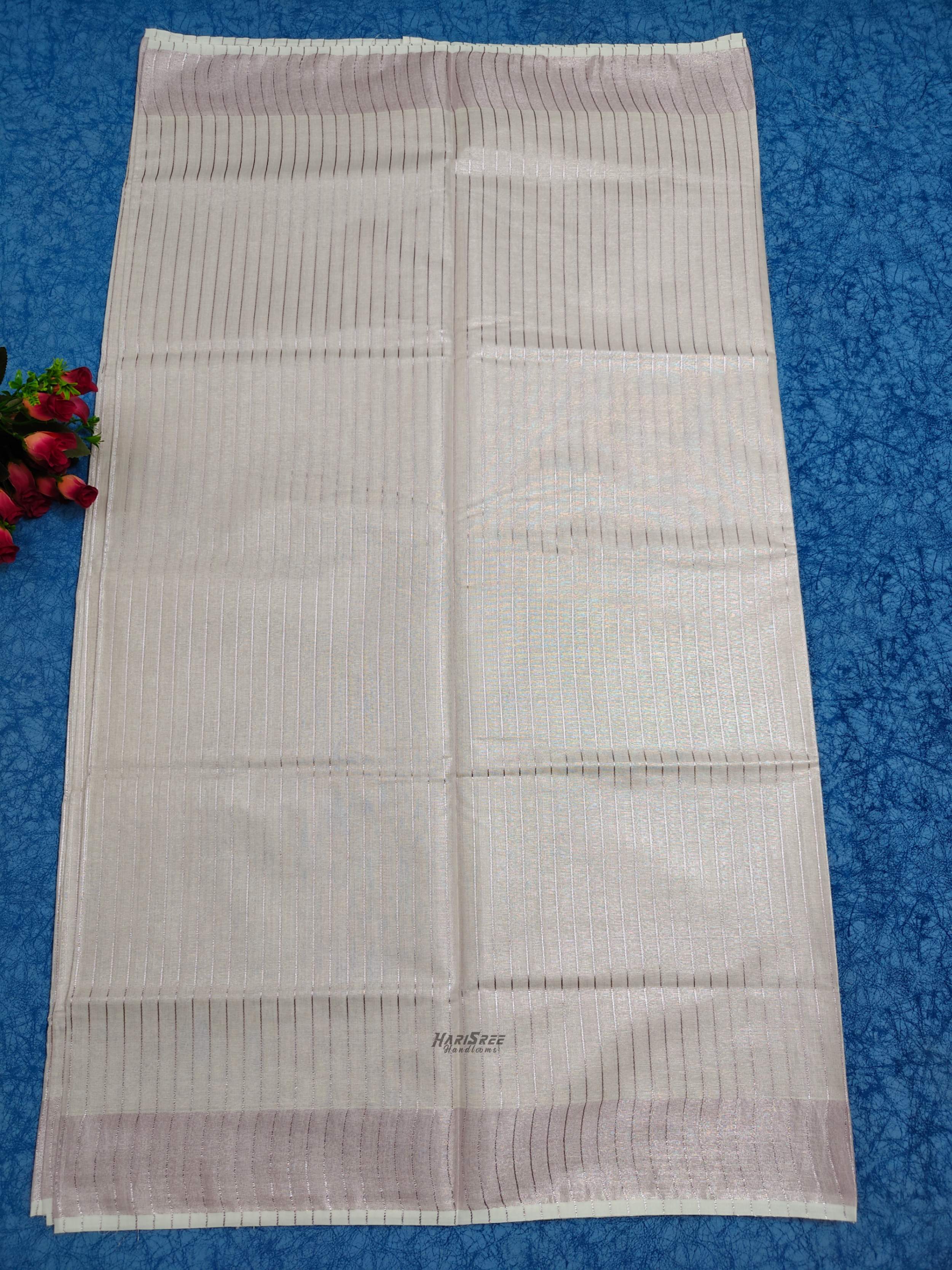 Rose Gold Tissue Striped Kerala Saree - HT105