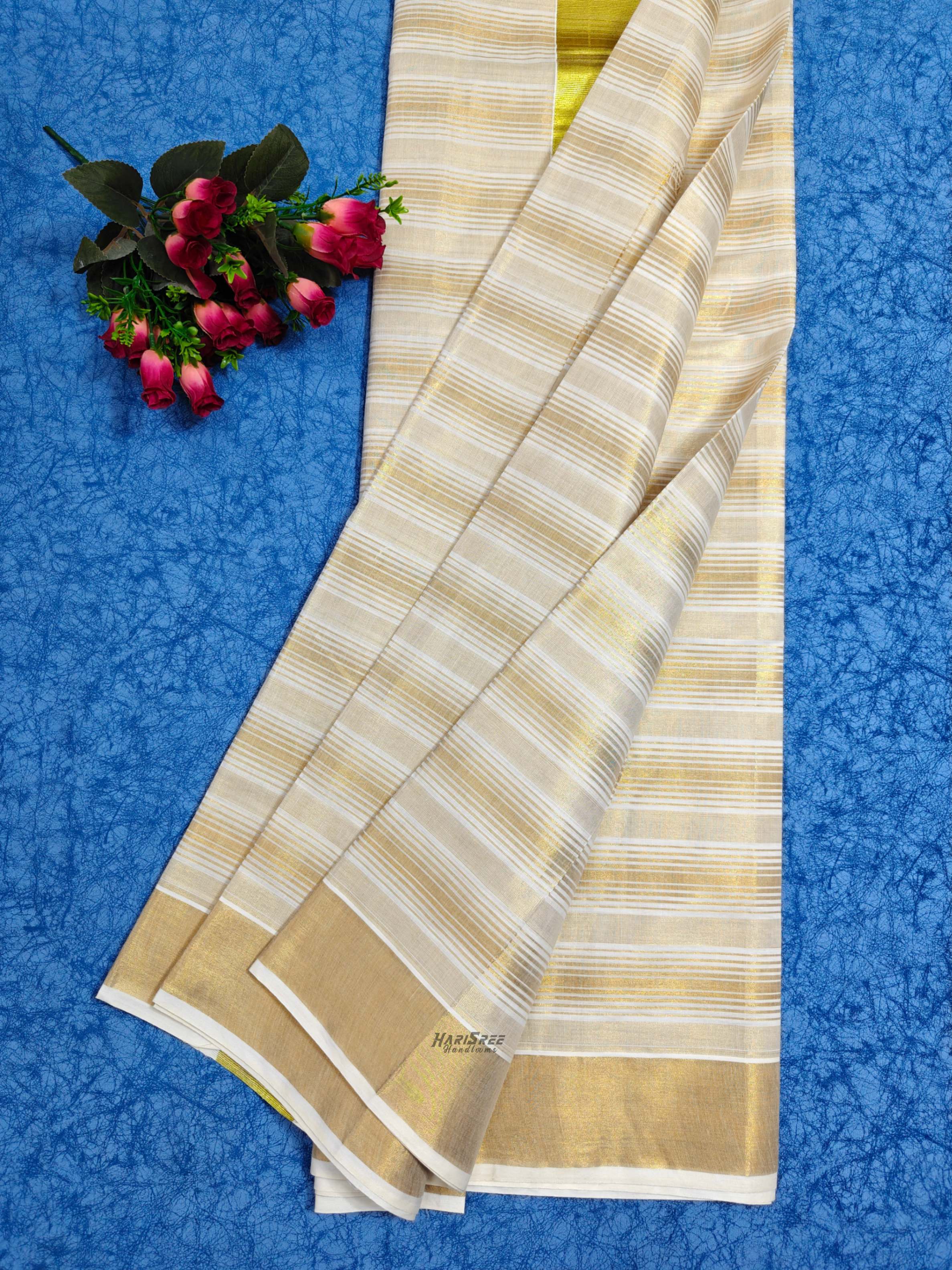 Tissue New model Strips Kerala saree HT109 - Image 4