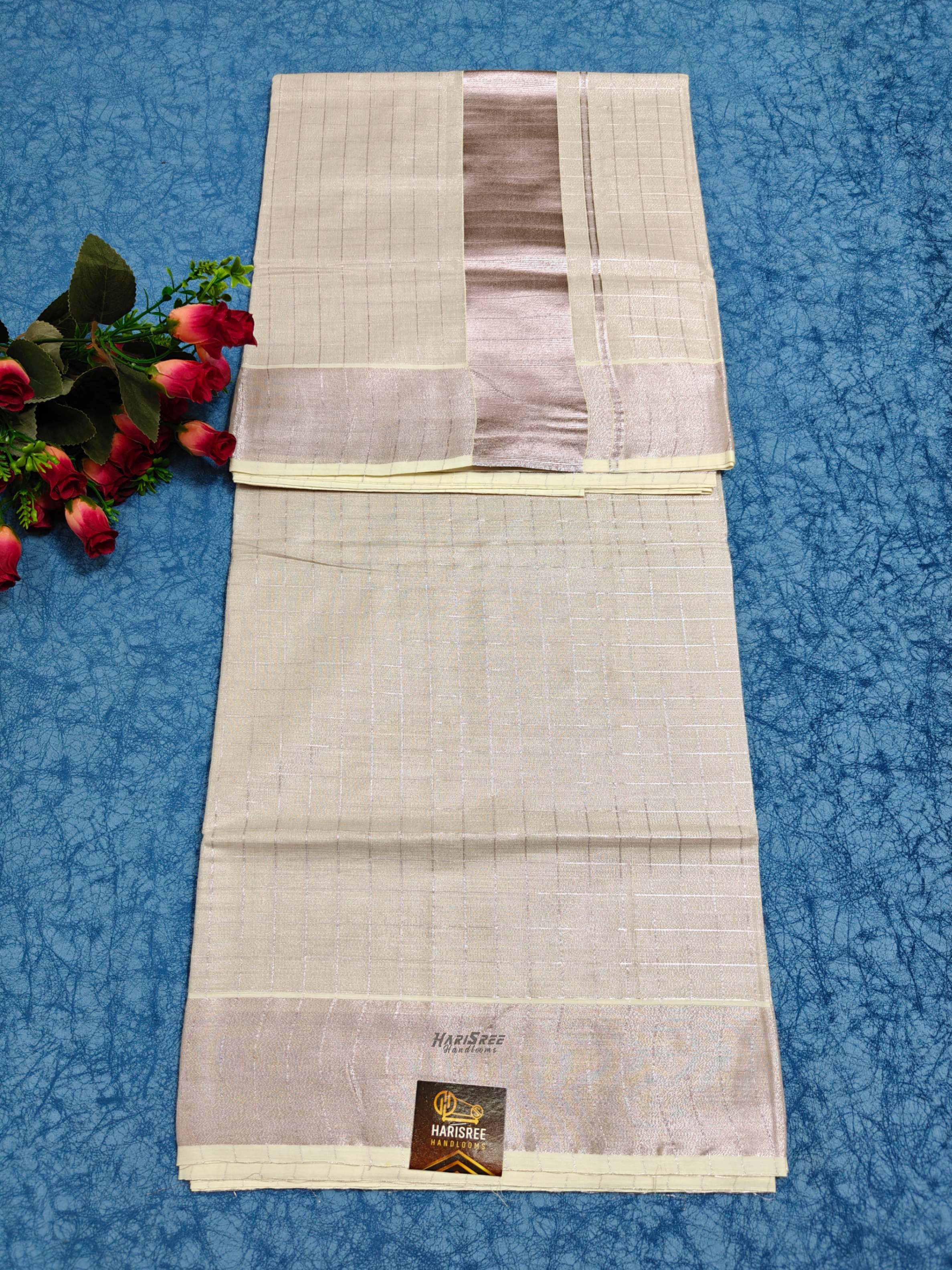 Rose Gold Tissue Checked Saree - HS101