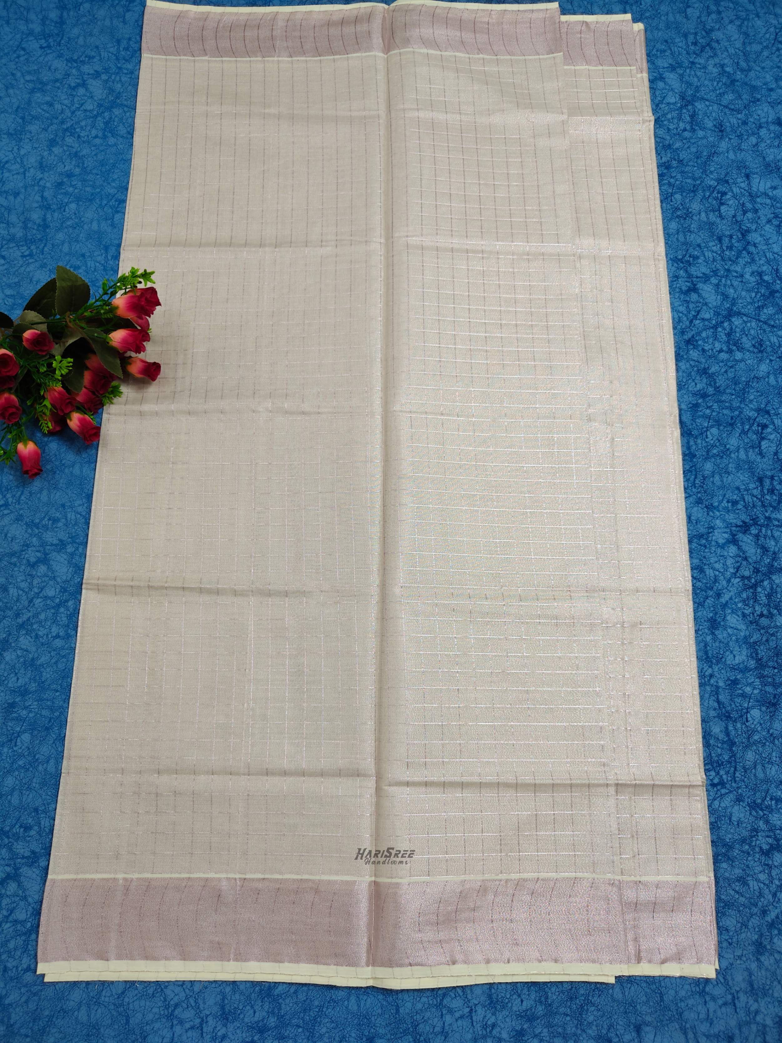 Rose Gold Tissue Checked Saree - HS101 - Image 2