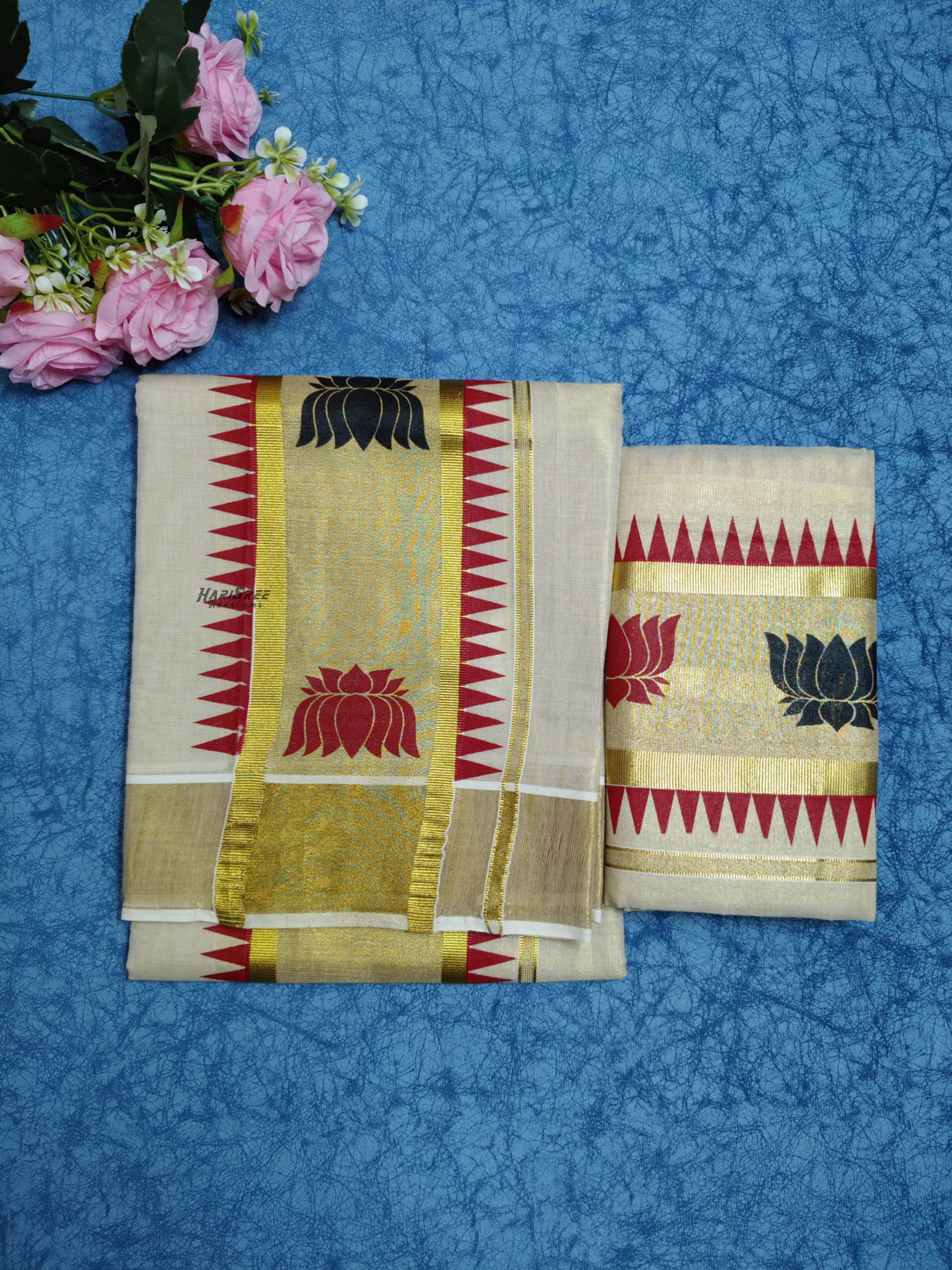 Tissue Lotus Printed Set mundu - KT102