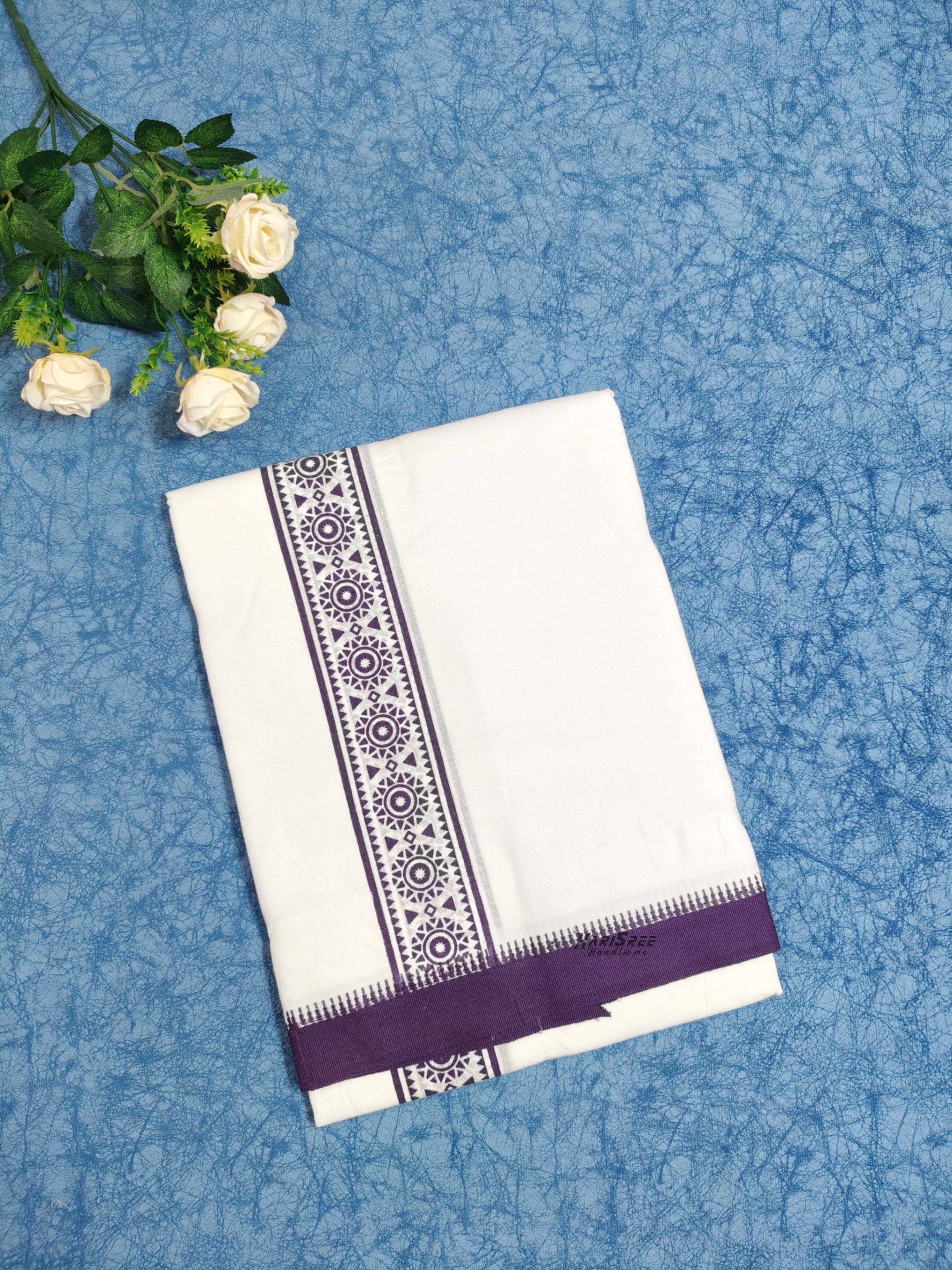 Cotton Single Mundu purple Colour Printed Desigin - HS6001