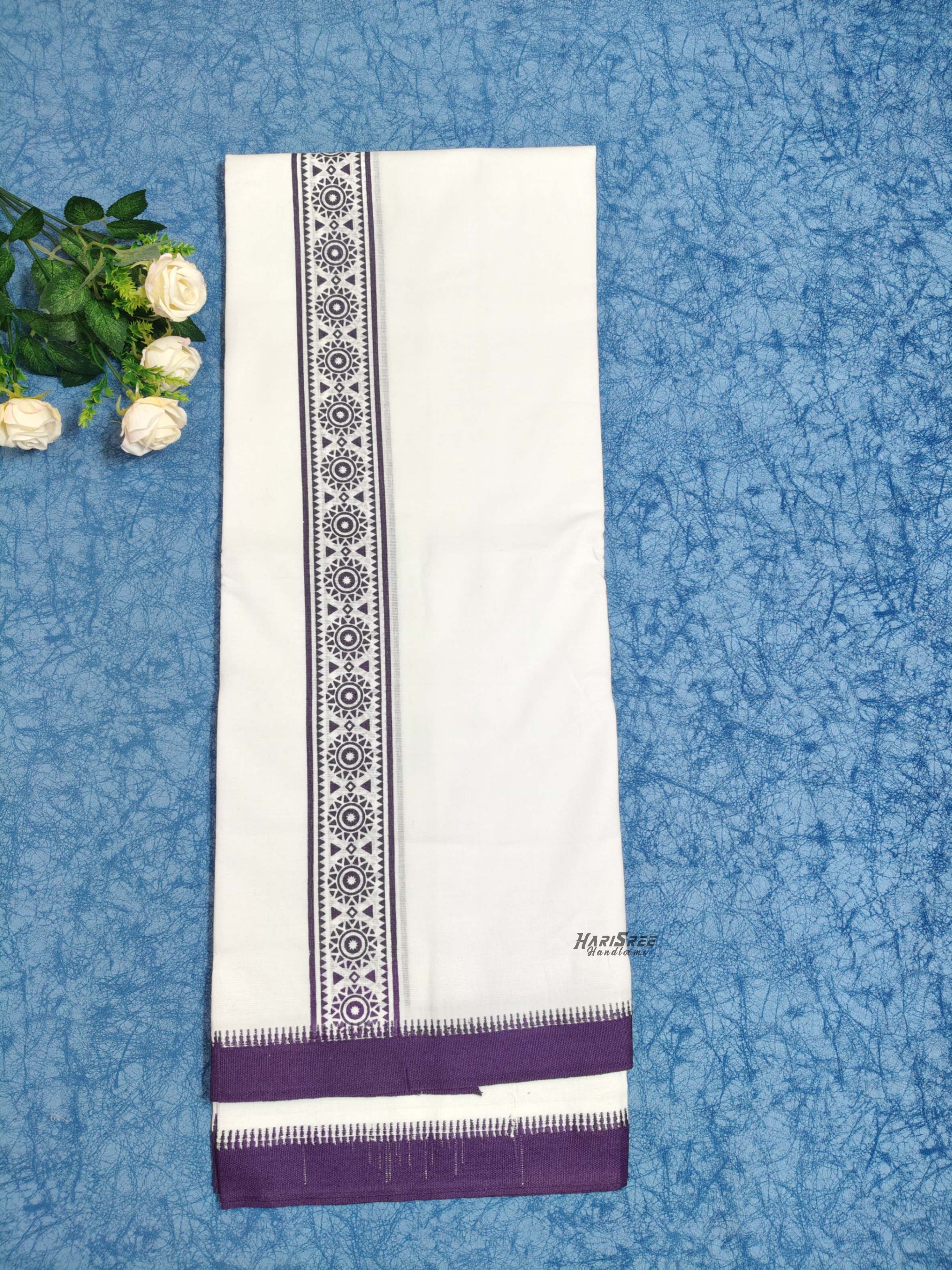 Cotton Single Mundu purple Colour Printed Desigin - HS6001