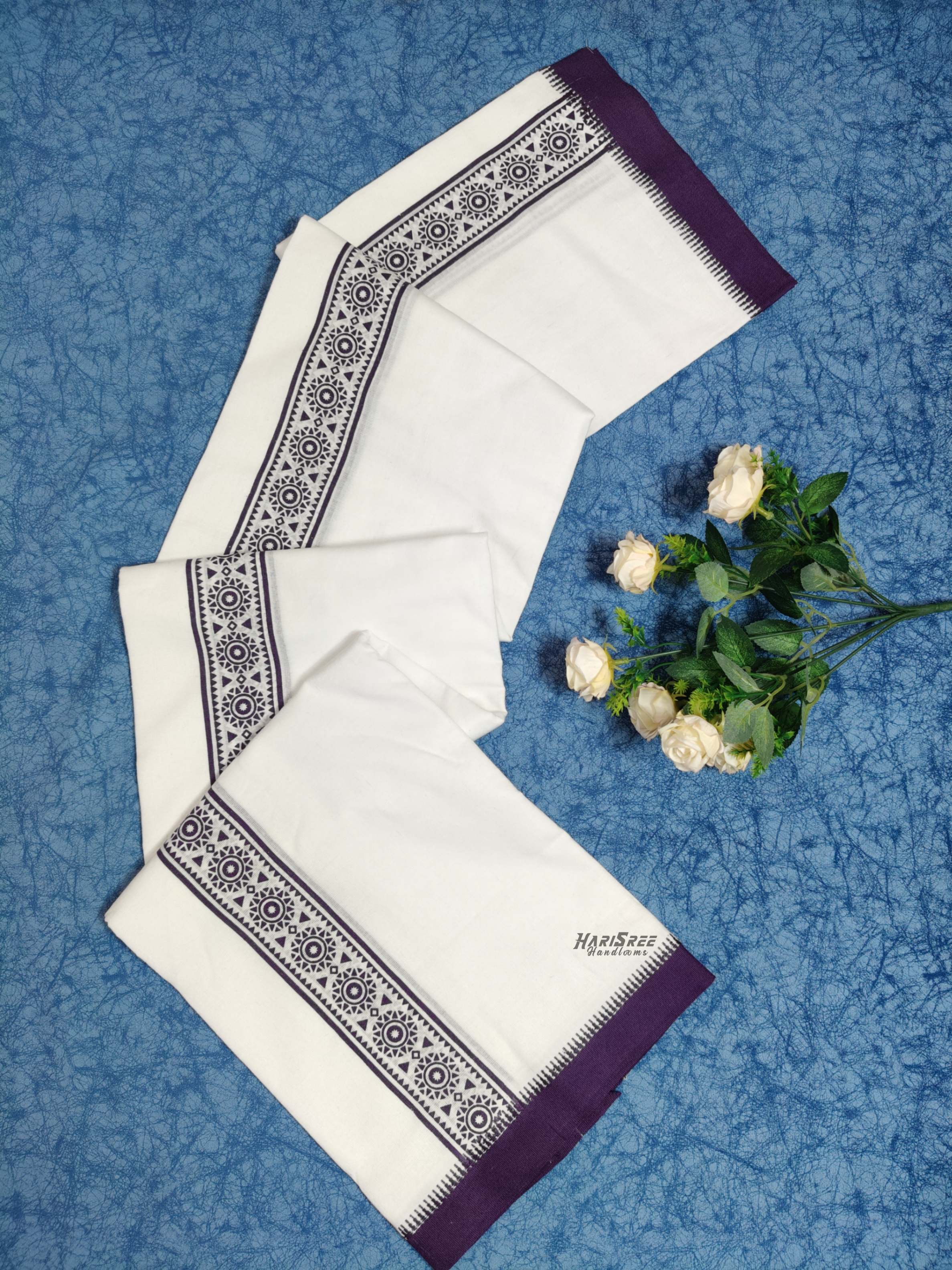 Cotton Single Mundu purple Colour Printed Desigin - HS6001 - Image 3