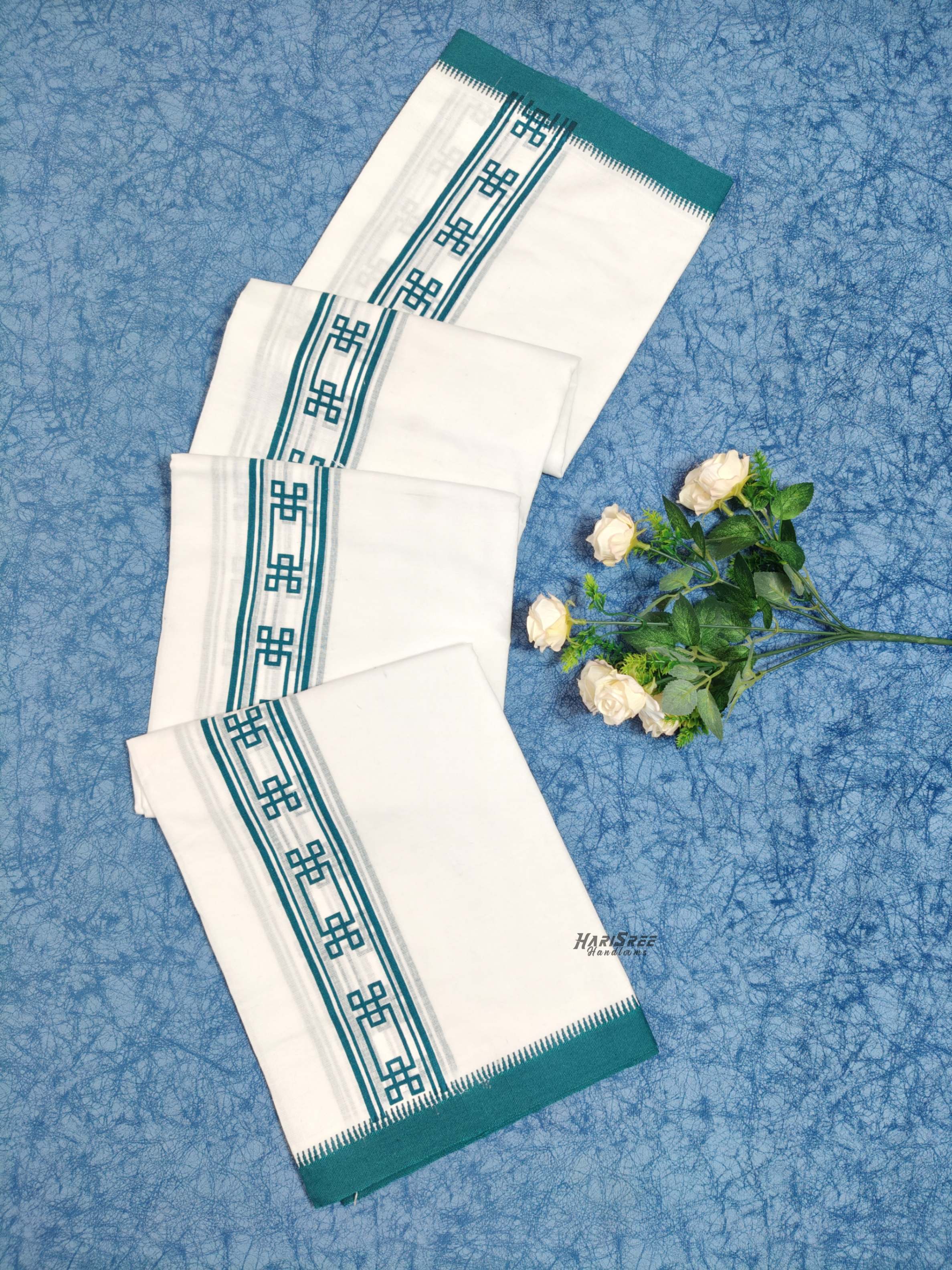 Cotton Single Mundu Peacock Blue Colour Printed Desigin - HS6003 - Image 3