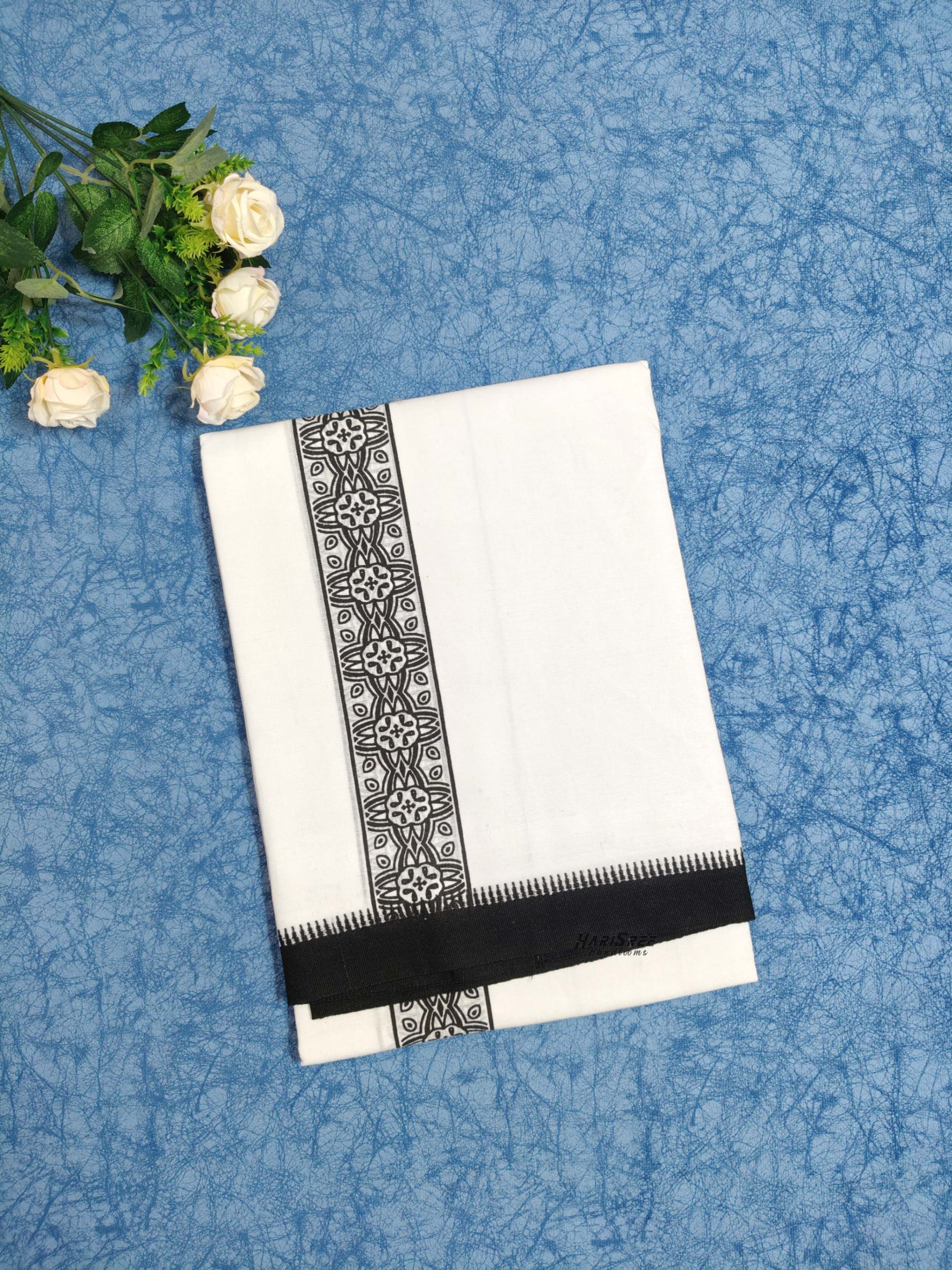 Cotton Single Mundu Black Colour Printed Desigin - HS6004