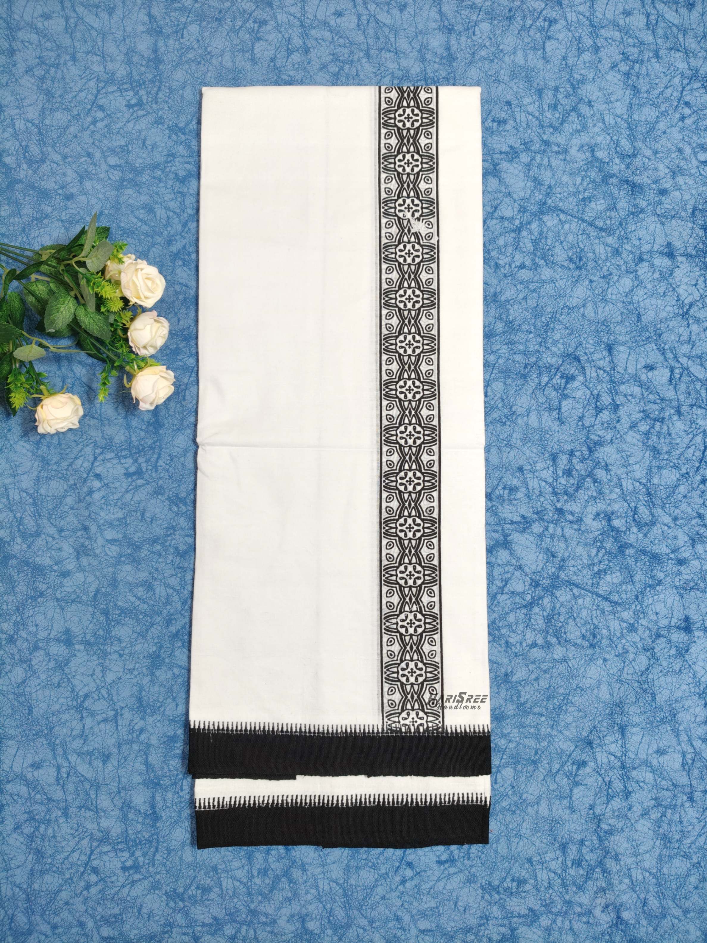 Cotton Single Mundu Black Colour Printed Desigin - HS6004